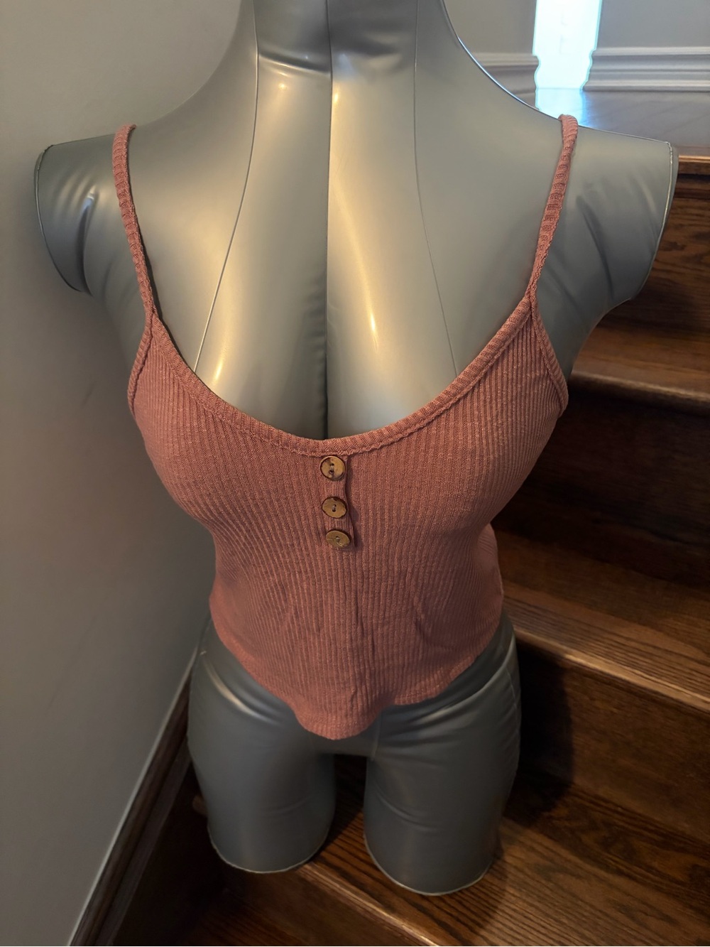 Ribbed Button-Front Crop Tank in Dusty Rose